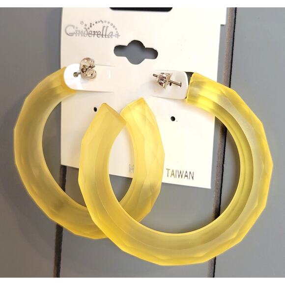 Yellow Hoop Earrings 2" Retro Bold Bright Y2K Festival Pierced 80's Statement - Picture 2 of 6